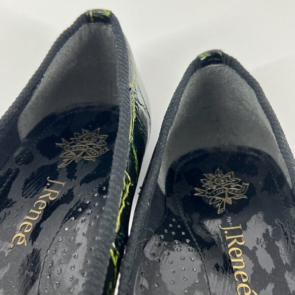 J.Renee Cassie Black Green Croc Embossed Square Toe Pump Heels Sz 7.5 - Picture 11 of 13